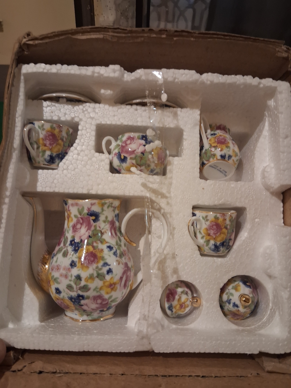 Mini Floral Porcelain Tea Set with Gold Trim